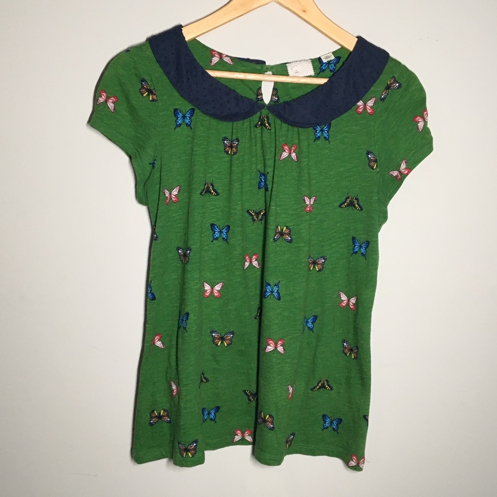 ANTHROPOLOGIE POSTMARK - L Green Butterfly Top
